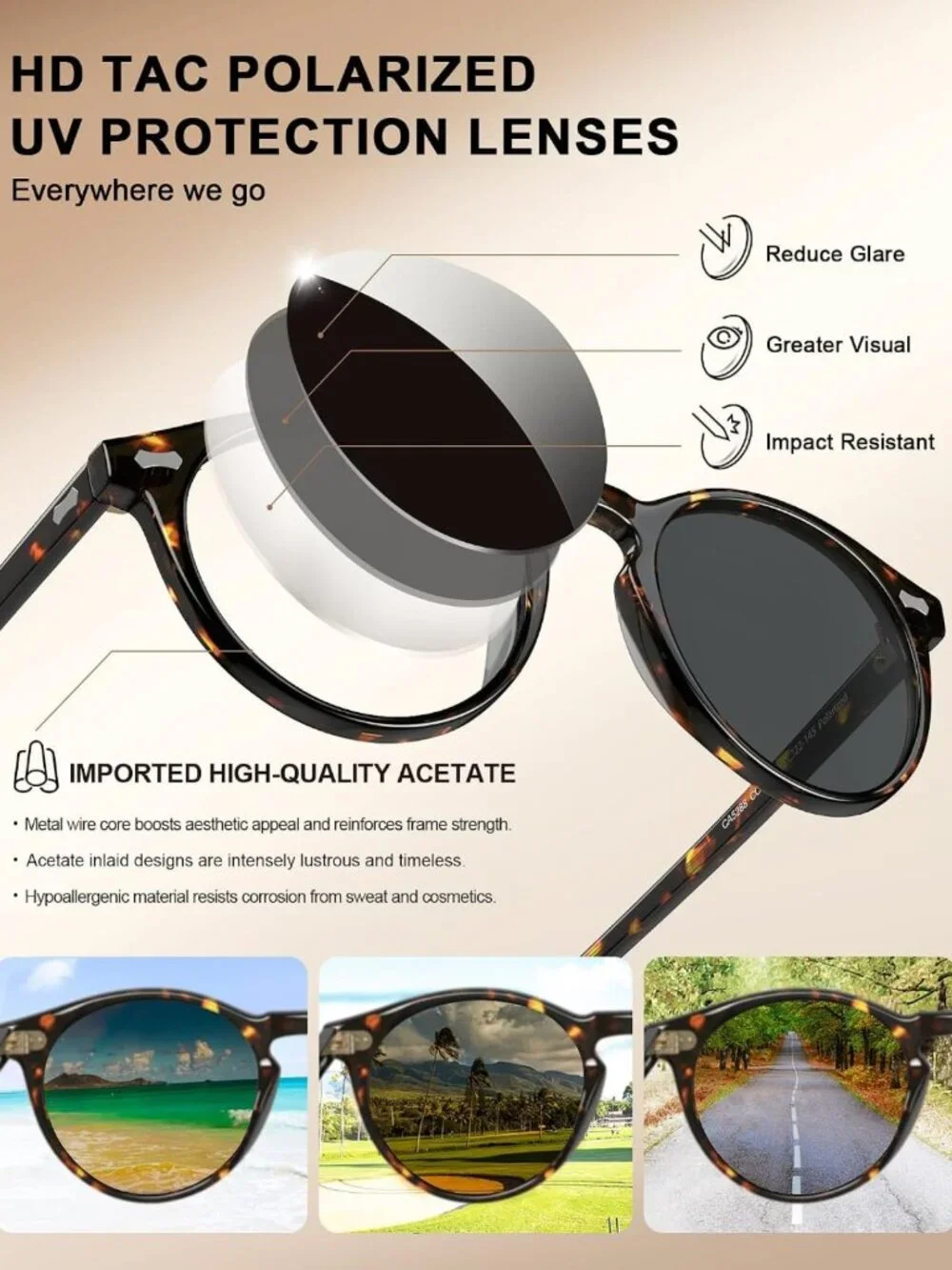 Retro Polarized Sunglasses for Men | UV400 Protection, Shatterproof Lenses